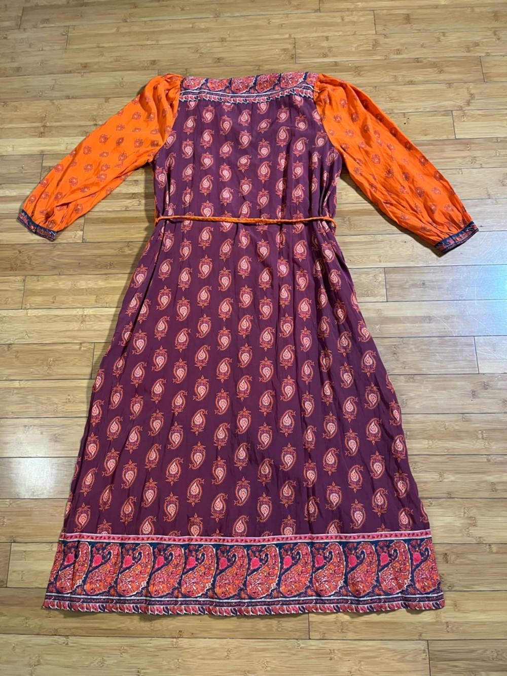 Sundance Bondi Beauty Rich Two-Tone Orange & Burgundy Paisley Maxi Dress - Picture 7 of 15